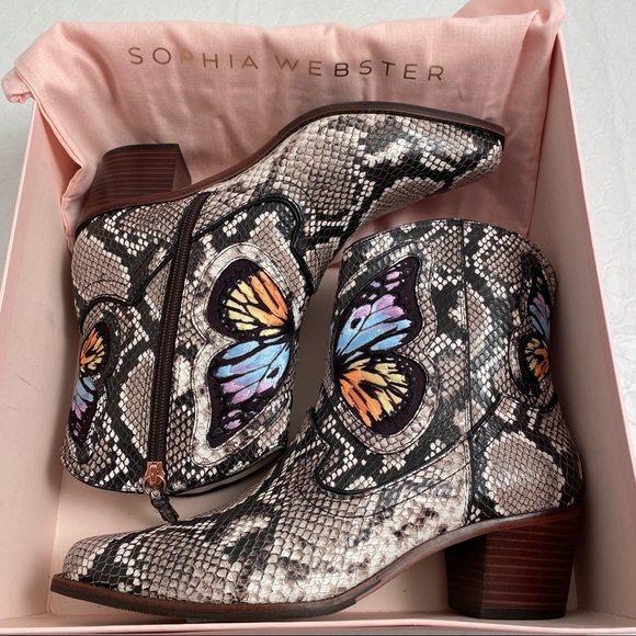 Sophia Webster Shelby black multicolor western leather snakeskin butterfly boots - Picture 11 of 14